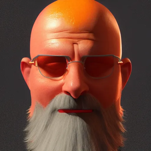 Image similar to bald man with an orange beard android, hyper detailed, digital art, trending in artstation, cinematic lighting, studio quality, smooth render, unreal engine 5 rendered, octane rendered, art style by klimt and nixeu and ian sprigger and wlop and krenz cushart