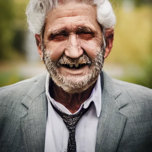 Image similar to photograph of old man wearing suit, sinister, dark circles under eyes, overweight, sagging skin, caucasian, hair becoming gray, cult leader, sigma 85mm f/1.4, 4k, depth of field, high resolution, 4k, 8k, hd, full color