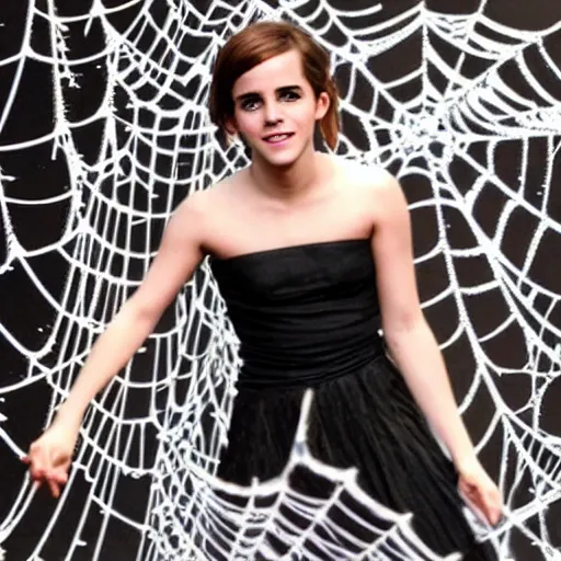 Image similar to emma watson entangled and stuck in spider web