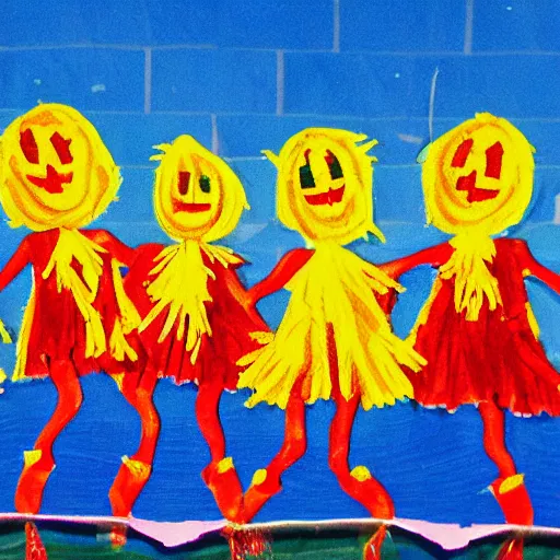 Prompt: scarecrows dancing in a swimming pool