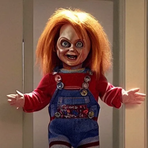 Image similar to female chucky the killer doll standing in the room