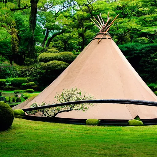 Prompt: rococo tipi in a Japanese garden