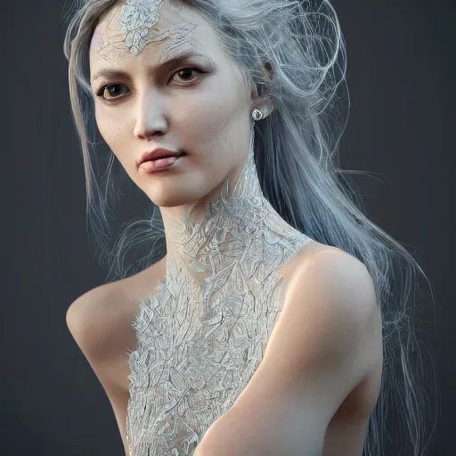 Prompt: beautiful woman portrait, full shot, ornated, intricate detailed gown, art station inspired octane render 3 d