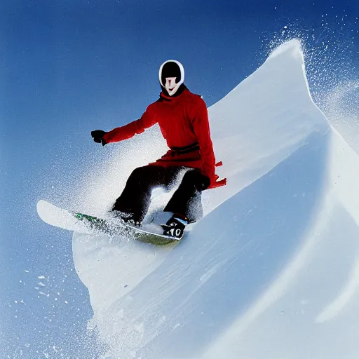 Prompt: portrait of nosferatu snowboarding in the alps, sport photography