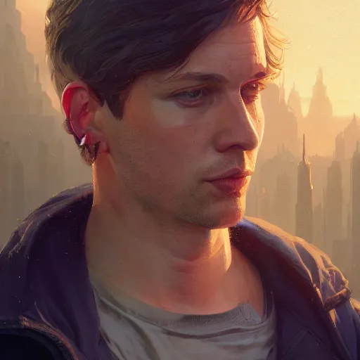 Image similar to highly detailed portrait, elijah schaffer, in gta v, stephen bliss, unreal engine, fantasy art by greg rutkowski, loish, rhads, ferdinand knab, makoto shinkai and lois van baarle, ilya kuvshinov, rossdraws, tom bagshaw, global illumination, radiant light, detailed and intricate environment