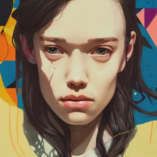 Prompt: Astrid Frisbey picture by Sachin Teng, asymmetrical, dark vibes, Realistic Painting , Organic painting, Matte Painting, geometric shapes, hard edges, graffiti, street art:2 by Sachin Teng:4