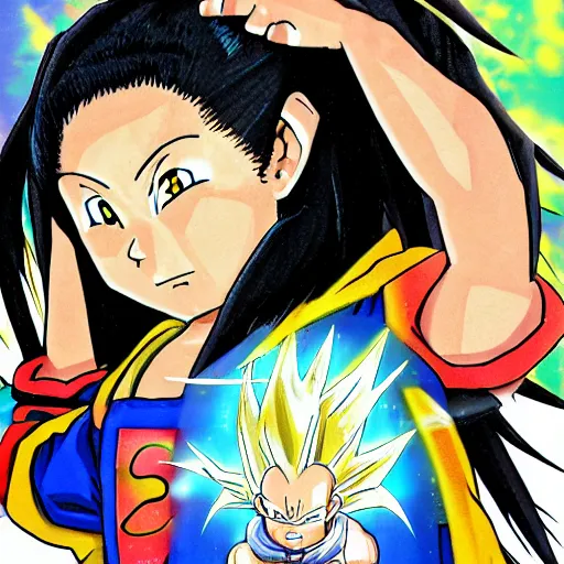 Prompt: Keiko Sofía Fujimori Higuchi on super saiyan