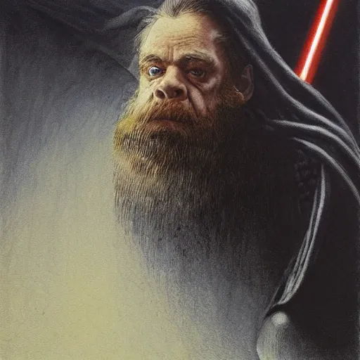 Prompt: darth vador as a dwarf in the lords of the rings by Alan Lee. mate painting, 4k, 8k