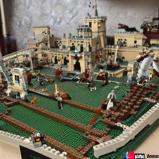 Prompt: lego diorama of the battle of Pelennor Fields in front of Minas Tirith