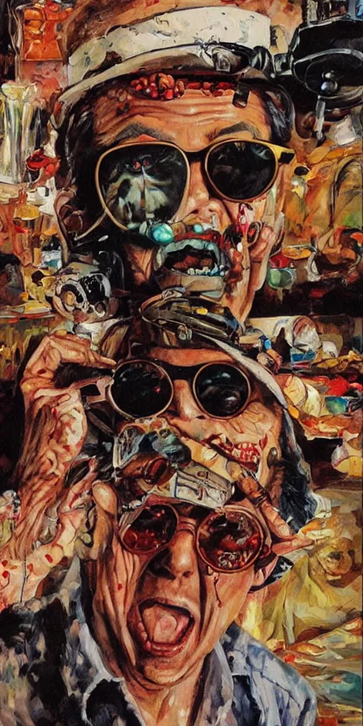 Image similar to oil painting scene from Fear an loathing in las vegas movie art by kim jung gi