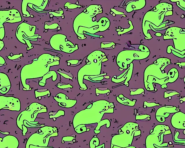 Image similar to A swarm of alien hippos animated by Pendleton Ward