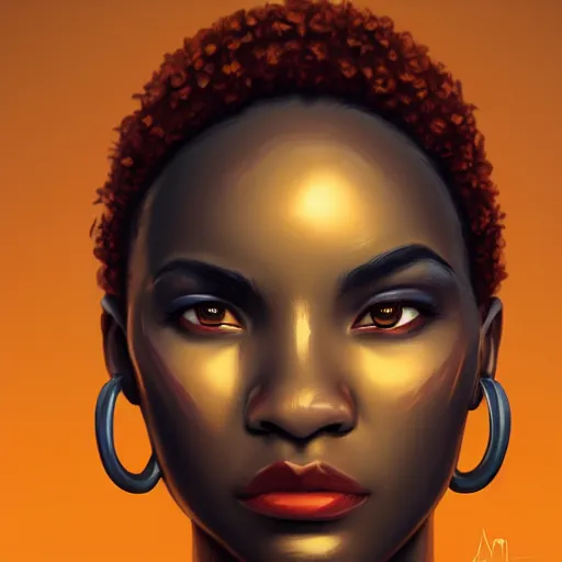 Image similar to beautiful portrait of an african american woman with an orange glow on her face medieval metallic knight armor, artstation, cgsociety, masterpiece, dark fantasy