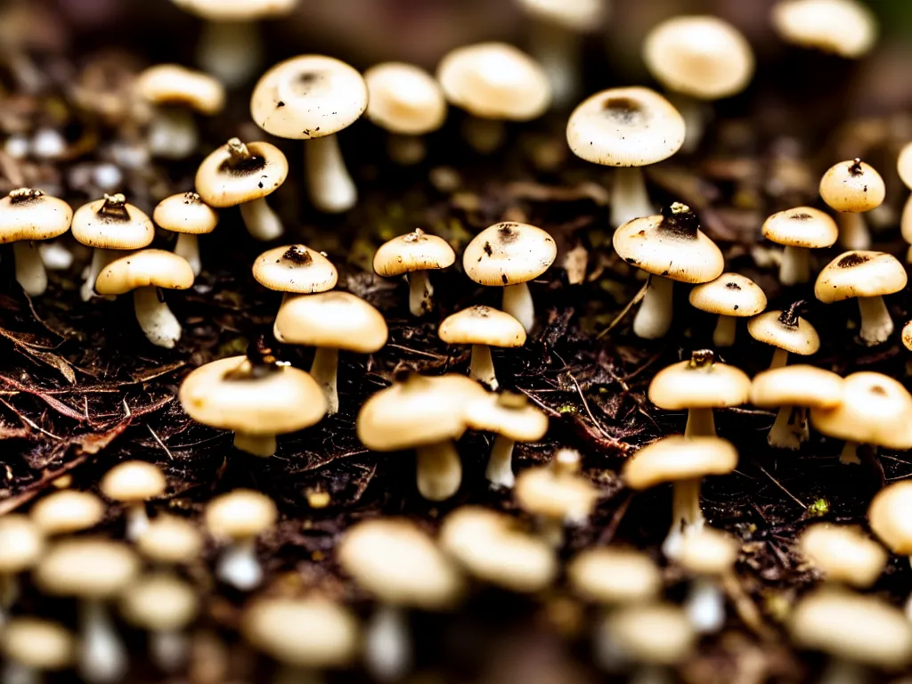 Image similar to macro photo of 1 5 tiny mushrooms in the forest sharp focus