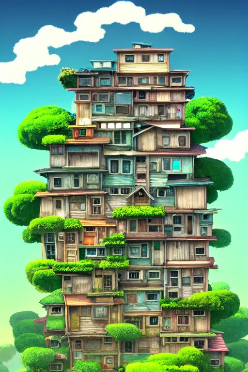 Image similar to stacked houses, solarpunk, studio ghibli, 4 k