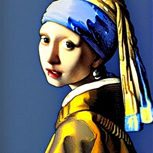 Prompt: girl with a pearl earring by johannes vermeer, as a vampire