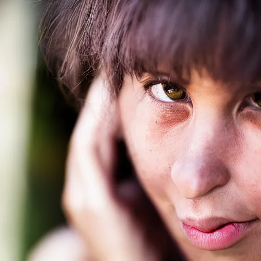 Image similar to award winning photography portrait, loving eye contact, mid thirties adult, leica 1 0 0 mm f 0. 8