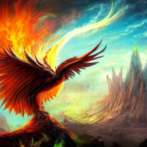 Image similar to fantasy art 4 k htper detailed photo phoenix rising from ashes