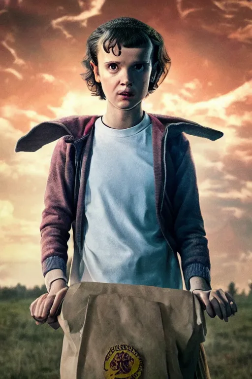 Image similar to eleven from stranger things flying