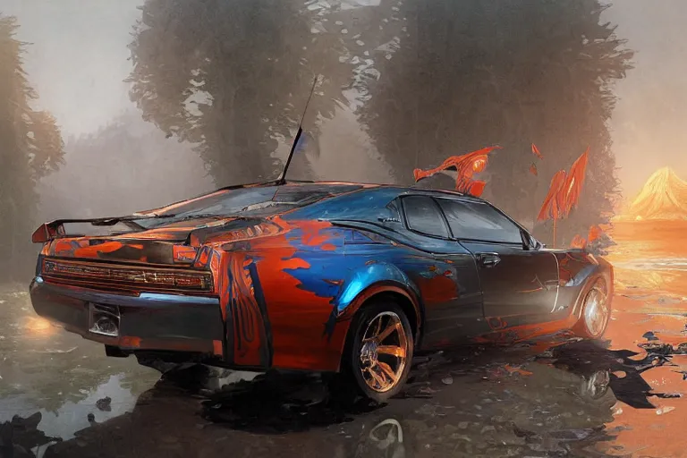 Image similar to The general Lee car, fantasy, elegant, intricate, highly detailed, digital painting, artstation, concept art, sharp focus, illustration, art by artgerm and greg rutkowski and alphonse mucha