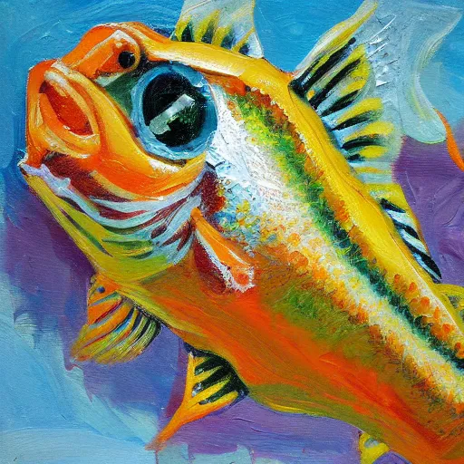 Image similar to fish in school, impasto painting