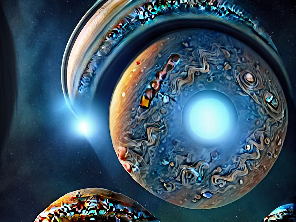 Prompt: highly detailed photo of jupiter, point of view : up, trending on deviantart, neo surrealism, sharp focus, 4 k, a lot of little details, octane, masterpiece, art by max ernst, art by jim burns