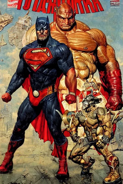 Image similar to full body and head portrait of dave bautista as superhero juggernaut, painted by norman rockwell and phil hale and greg staples and tom lovell and frank schoonover and jack kirby, single character