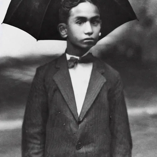 Prompt: young man holding an umbrella, 14mm high-resolution color photo