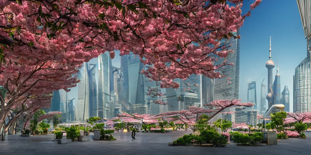 Prompt: shanghai full of sakura, citrus fruit ( ( lemon, orange, lime, grapefruit ) ), within interior futuristic expansive city hall solarpunk, sci - fi, fantasy, wide angle highly detailed by santiago calatrava, foliage, fountains, wall art!, levitating people, by saturno butto and wlod, captivating 8 k hdr, octane render go
