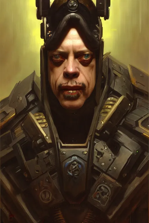 Prompt: character portrait cyberpunk warhammer 4 0 k steve buscemi, character design, painting by gaston bussiere, katsuya terada, frank frazetta, tom of finland, trending on artstation