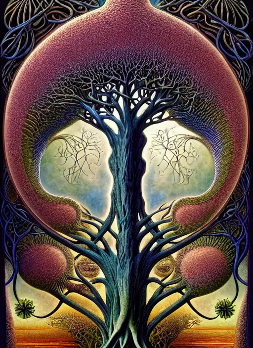 Image similar to tree of life by roger dean and andrew ferez, art forms of nature by ernst haeckel, divine chaos engine, symbolist, visionary, art nouveau, botanical fractal structures, organic, detailed, realistic, surreality