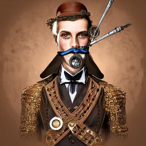 Image similar to photorealistic portrait of a steampunk royal wearing a monocle