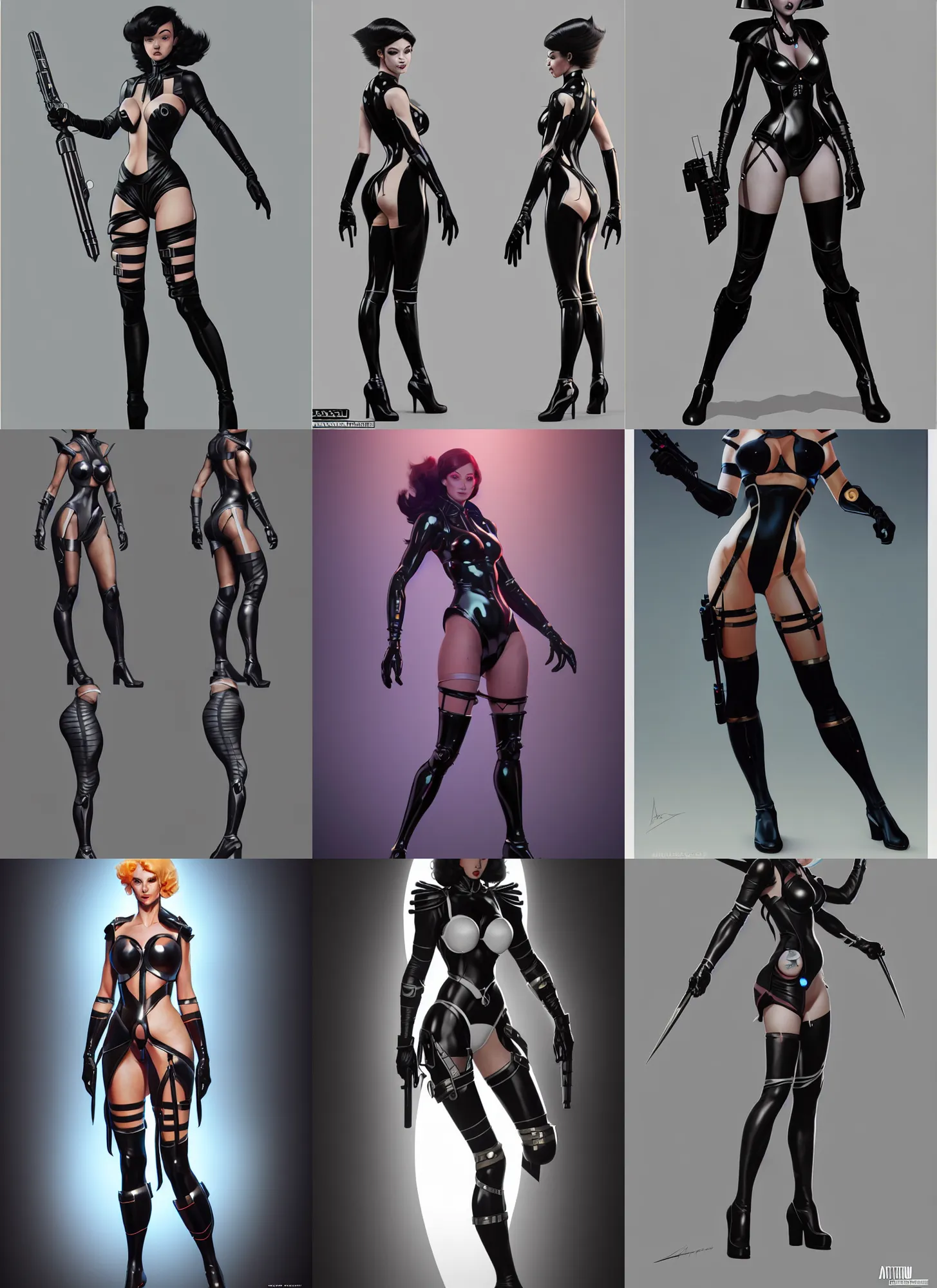 Image similar to cartoon character design. sci - fi weapon. black tape project show attctive showgirl!! full body with future head set!! sharp edge. ultra clear detailed. contour light effect!! 8 k. stage light. octane render. by artgerm, cushart krenz, greg rutkowski and alphonse mucha.