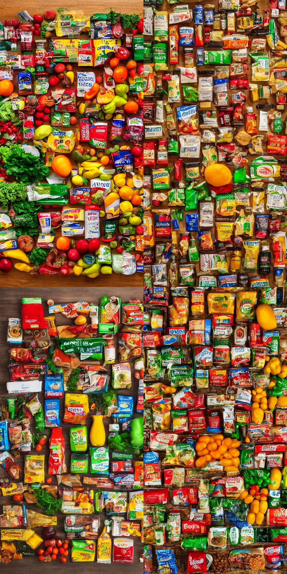 Prompt: skyline made out of groceries, award winning photo, 4k, 33mm