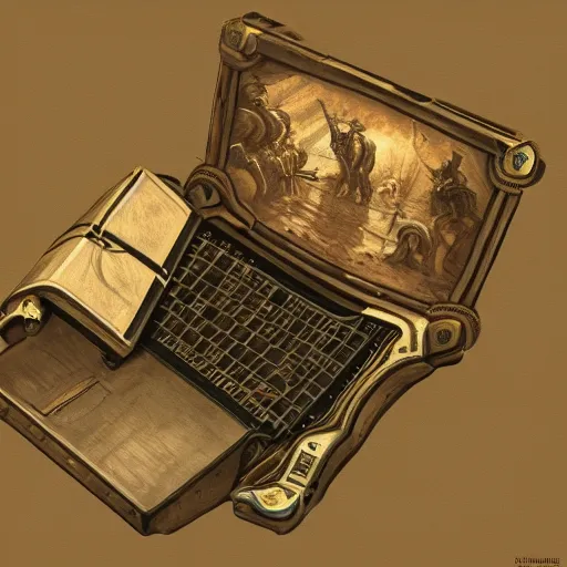 Image similar to Portable computer in ancient time, highly detailed, highly realistic, artstation