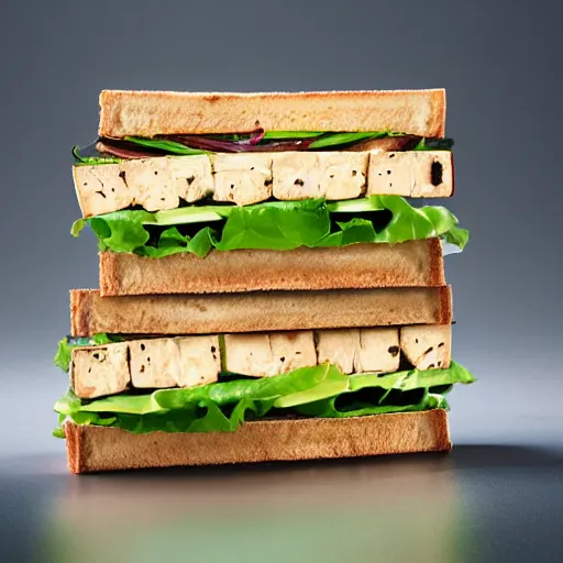 Image similar to tofu sandwich with led light inside, studio photo, amazing light