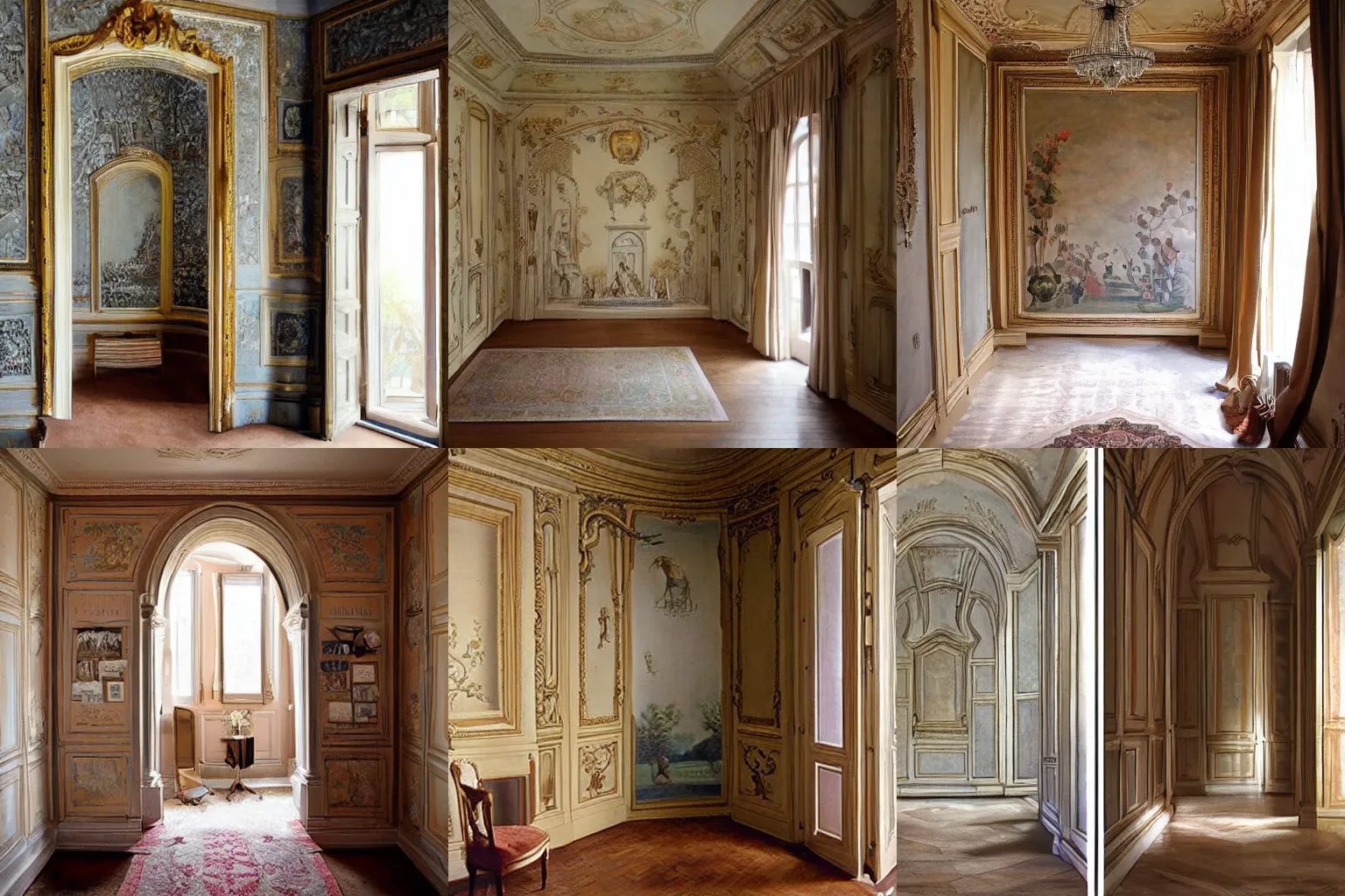 Prompt: a trompe-l'oeil room that makes you small in one corner and big in the other
