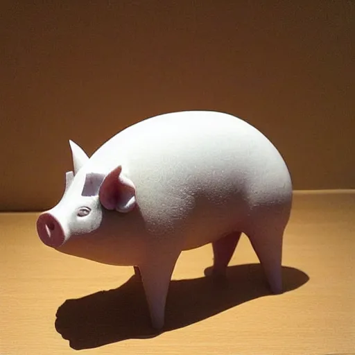 Image similar to “pig sculpture, mixed materials, pork, ikebana white flowers, white wax dripping”