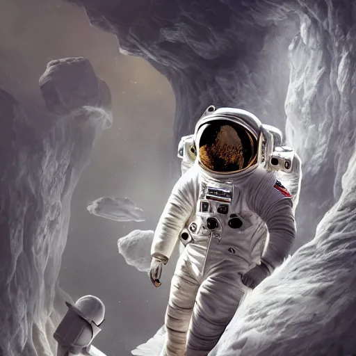 Image similar to an epic portrait of an astronaut entering the rabbit hole of wonderland, cinematic lighting, trending on Artstation, highly detailed, insane details