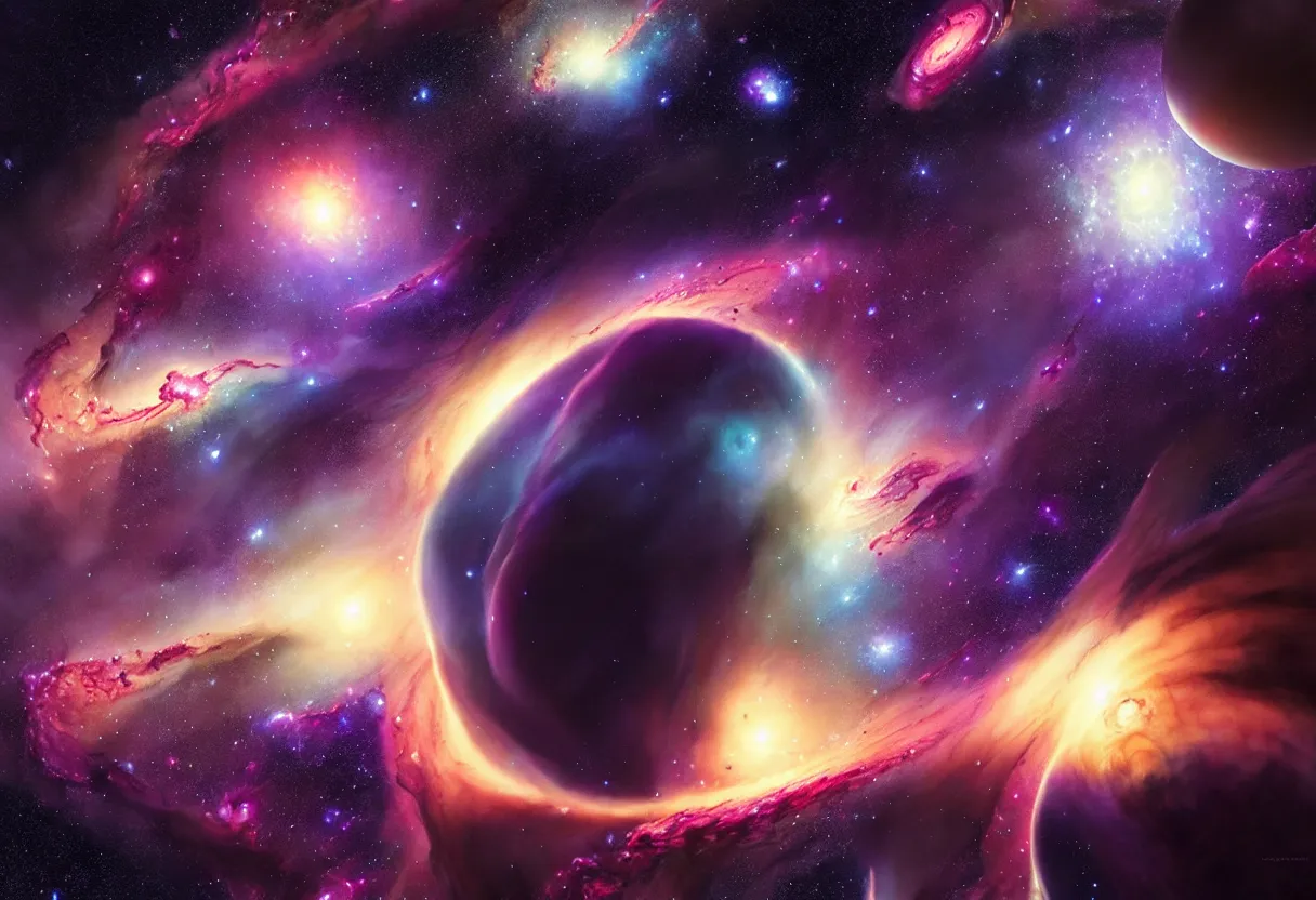 Image similar to beautiful render, deep space nebula with gas giants and many stars, galaxies and planets, asteroid belt, fantasy, intricate, elegant, highly detailed, digital painting, artstation, concept art, smooth, sharp focus, octane render, dramatic lighting, art by artgerm and greg rutkowski and alphonse mucha and wlop