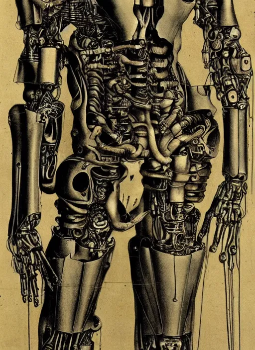 Image similar to cyborg cybernetic exoskeleton by Albrecht Dürer