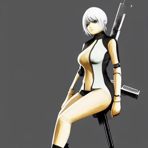 Image similar to portrait of 2B nier automata wearing skin tight clothes screenshot from the video game Half life 2 digital art trending on Artstation, CGSociety