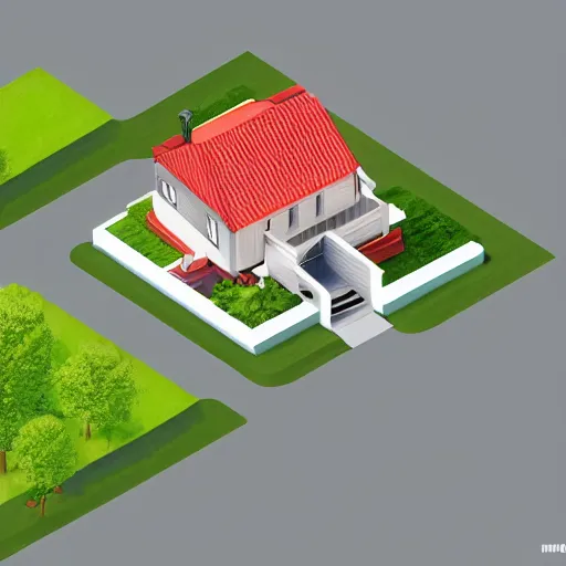 Image similar to a jennifer lawrence as a house, isometric architectural illustration, hdr photorealism