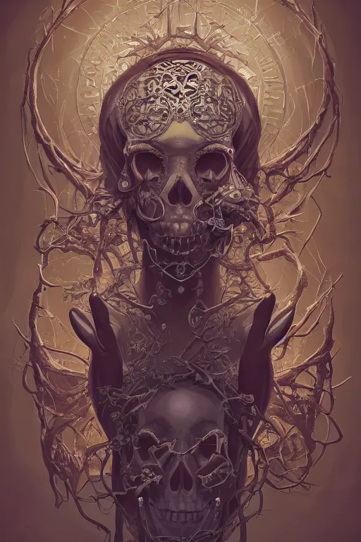 Prompt: portrait of jewel bone-skull oracle physically accurate, moody dynamic lighting, very very intricate, very very elegant, highly detailed, digital painting, artstation, in the style of Rob Lefield and Dan Mumford , trending on artstation, digital art,surrealism ,macro,blueprint ,vaporwave ,