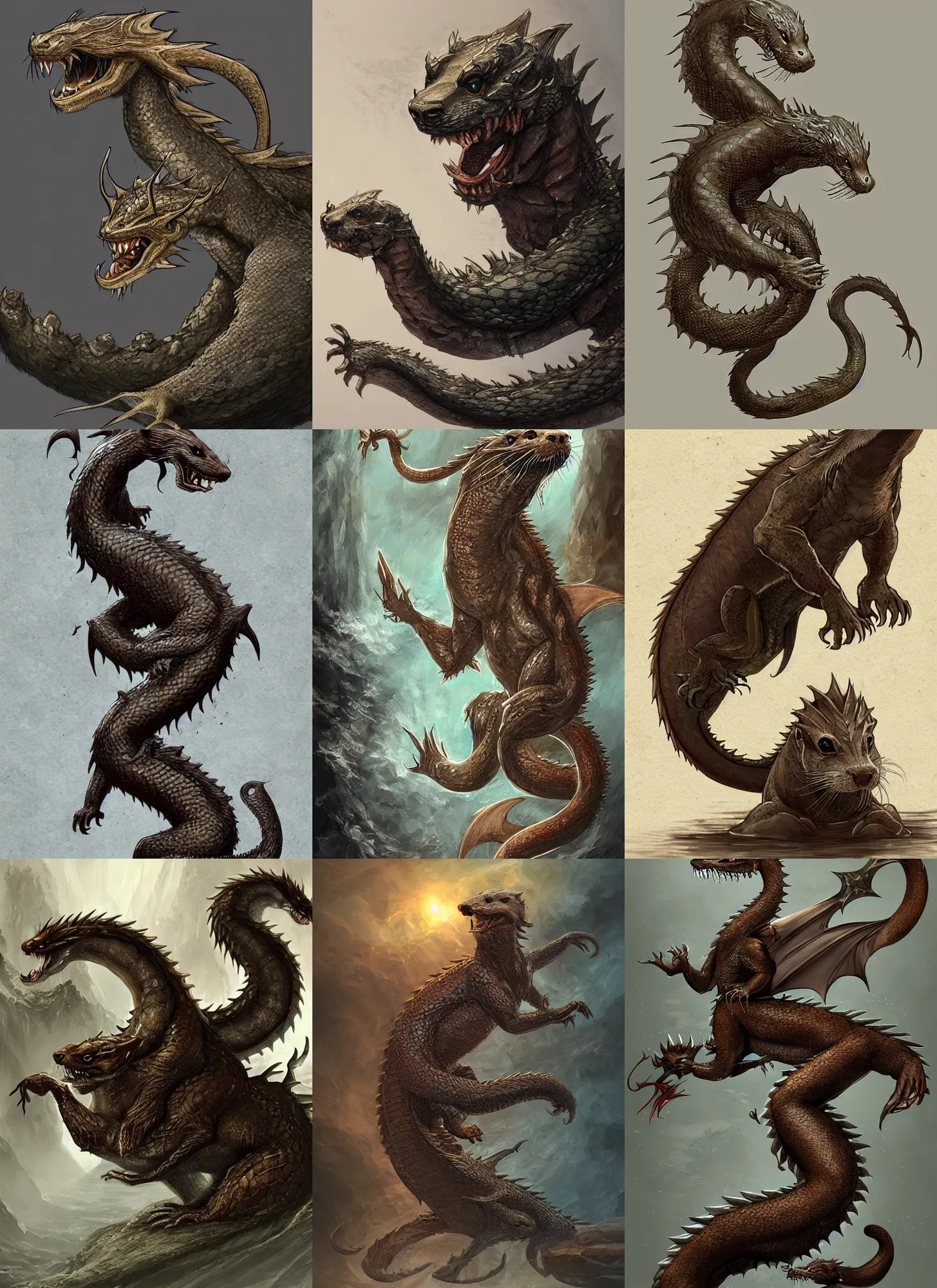 Prompt: river otter dragon, fantasy art, d & d, scary, trending on artstation, digital art, chinese water dragon otter