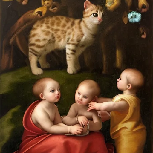 Prompt: Renaissance painting portrait of kittens