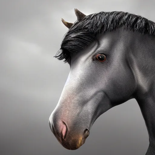 Image similar to horse face in creepy scary nightmare atmosphere, realsitic