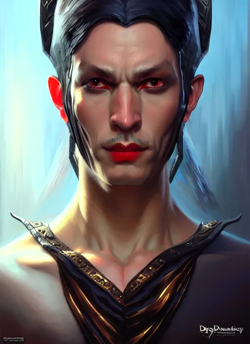 Image similar to the god of deception, a _ fantasy _ style _ portrait _ painting _, wicked, oil _ painting _ unreal _ 5 _ daz. _ rpg _ portrait _ extremely _ detailed _ artgerm _ greg _ rutkowski _ greg