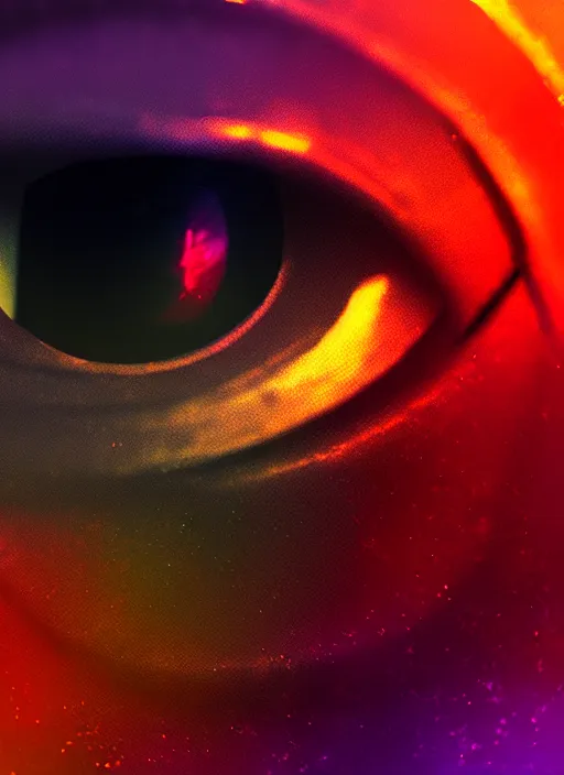 Image similar to dragon eye, rich moody colors, closeup, bokeh, artstation