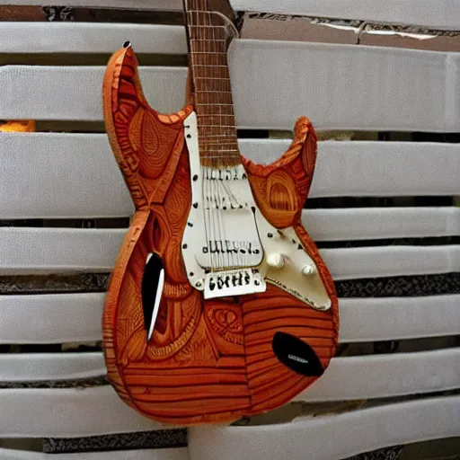 Image similar to electric guitar made of bones, intricate, realistic, perfect shape