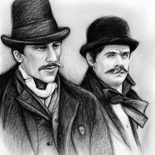 Prompt: pencil sketch portrait of sherlock holmes and dr. watson, the adventure of the speckled band